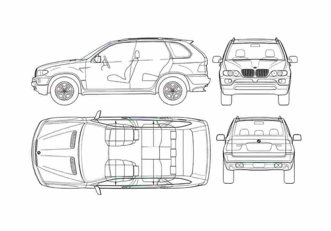 Blueprint BMW X5 E53 SUV 2004 A4 Photo Print