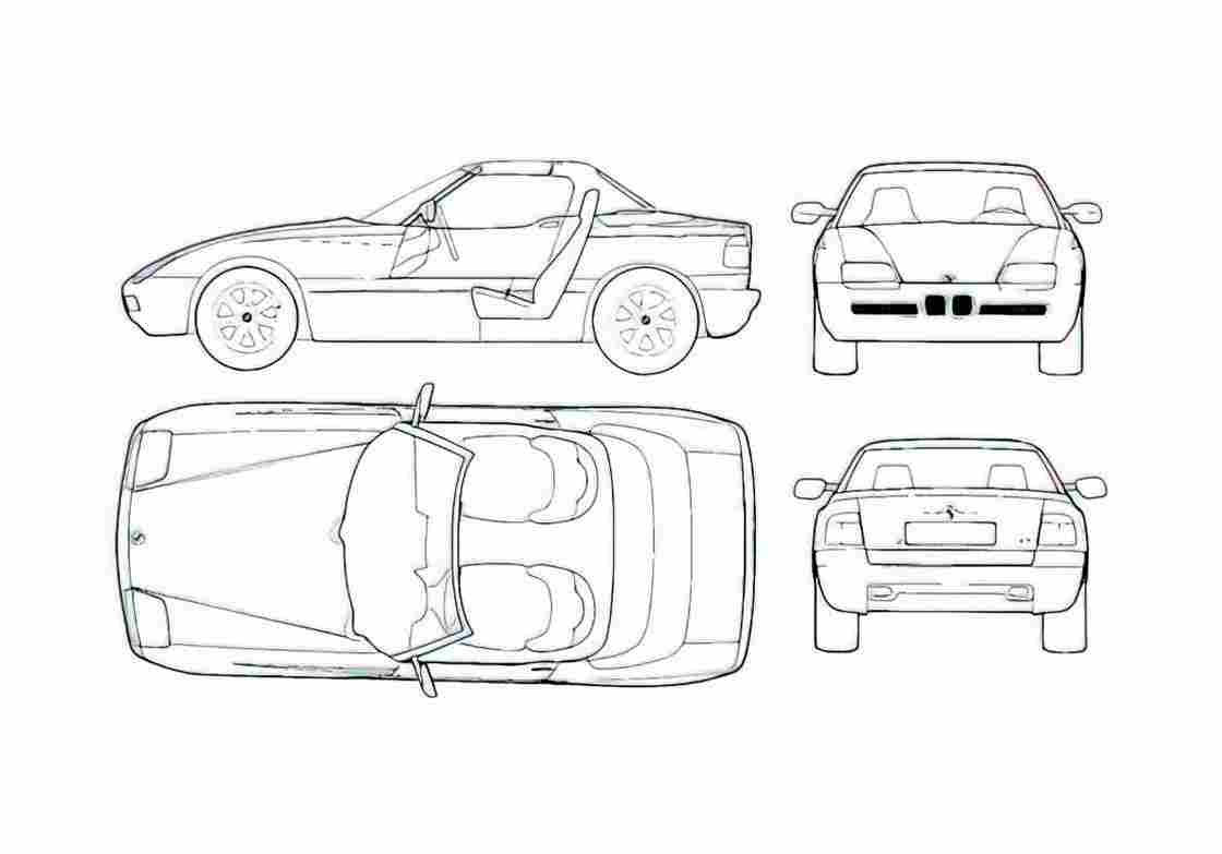 Blueprint BMW Z1 E30 Cabriolet 1989 A4 Photo Print
