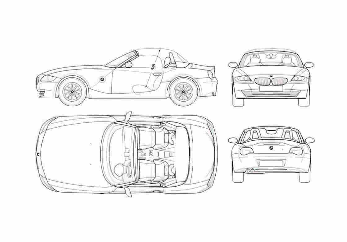 Blueprint BMW Z4 E85 Cabriolet 2003 A4 Photo Print