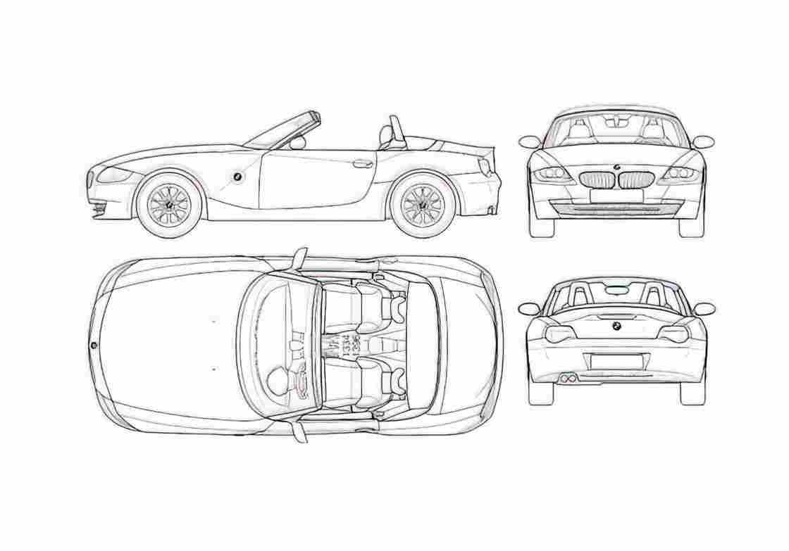 Blueprint BMW Z4 E85 Cabriolet 2005 A4 Photo Print