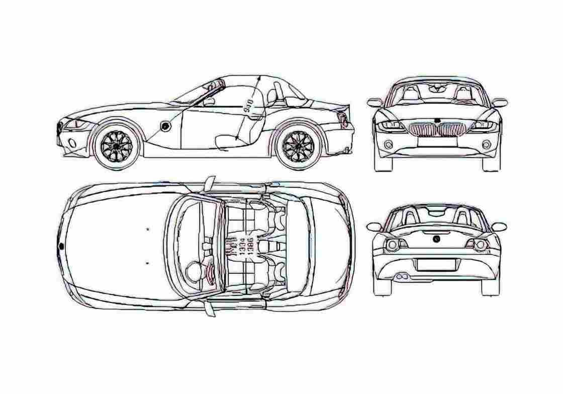 Blueprint BMW Z4 E86 Cabriolet 2002 A4 Photo Print