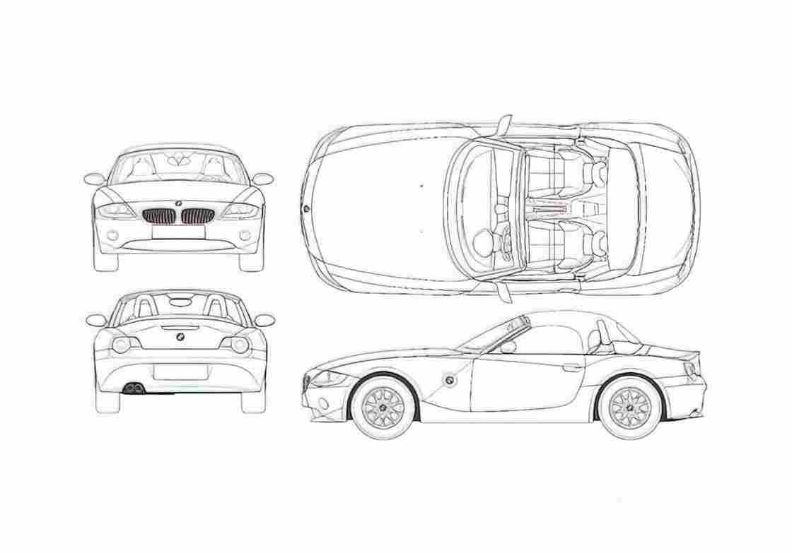 Blueprint BMW Z4 E86 Cabriolet 2003 A4 Photo Print