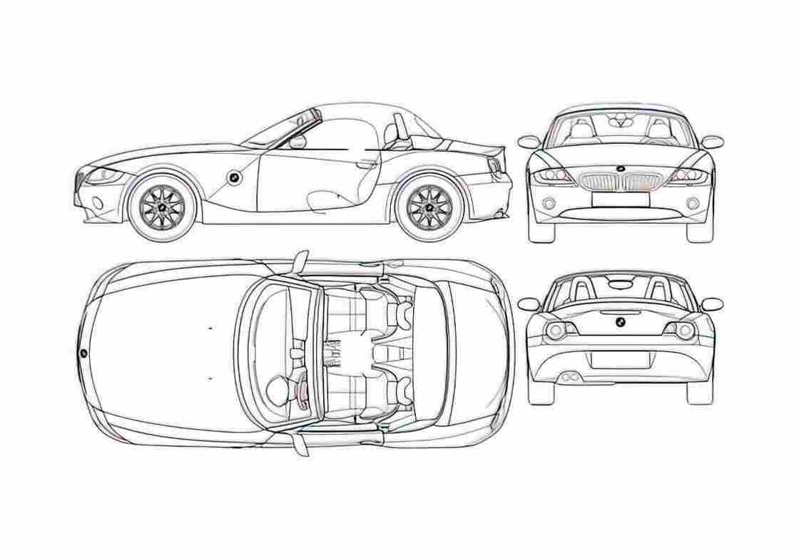 Blueprint BMW Z4 E86 Cabriolet 2004 A4 Photo Print