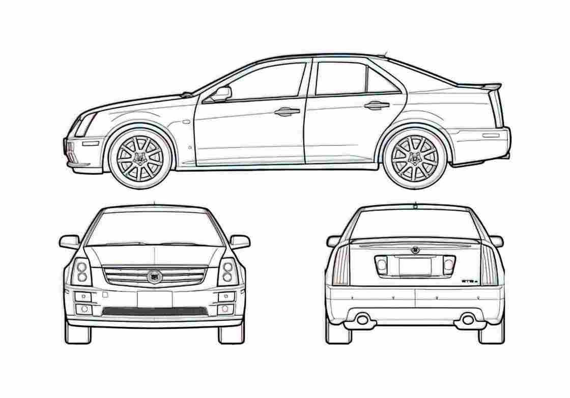 Blueprint Cadillac STS Sedan 2006 A4 Photo Print