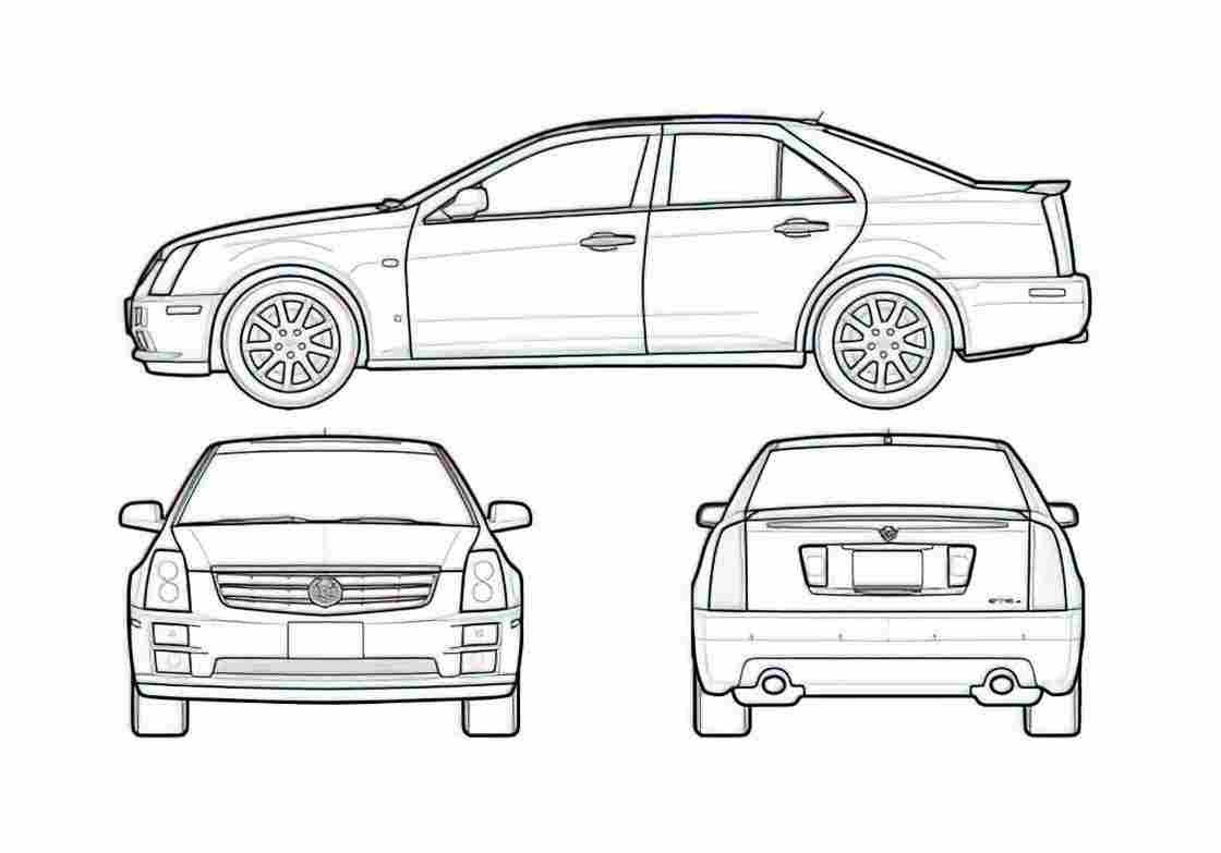 Blueprint Cadillac STS Sedan 2007 A4 Photo Print