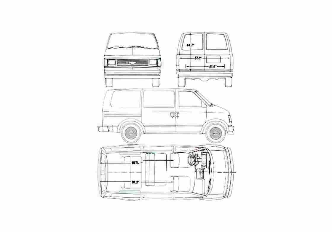 Blueprint Chevrolet Astro LWB Van 1990 A4 Photo Print