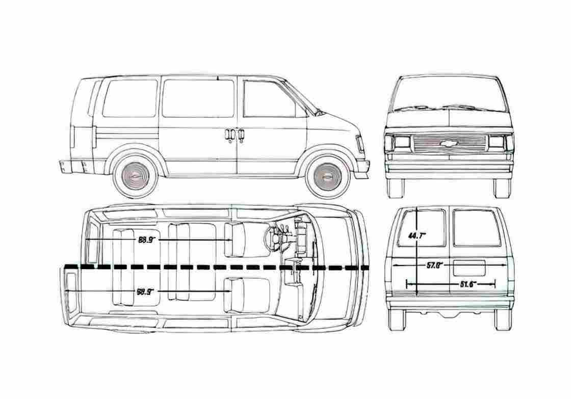 Blueprint Chevrolet Astro Van 1990 A4 Photo Print