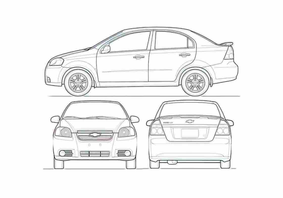 Blueprint Chevrolet Aveo 4 door Sedan 2009 A4 Photo Print
