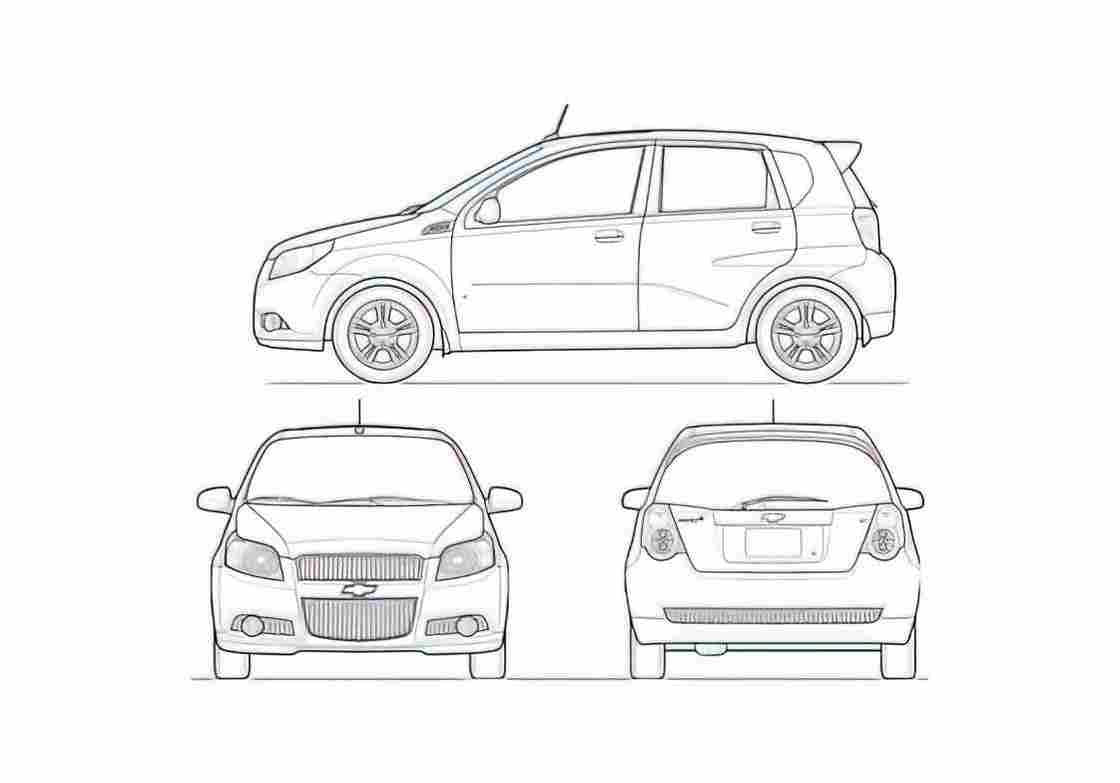 Blueprint Chevrolet Aveo 5 door Hatchback 2009 A4 Photo Print