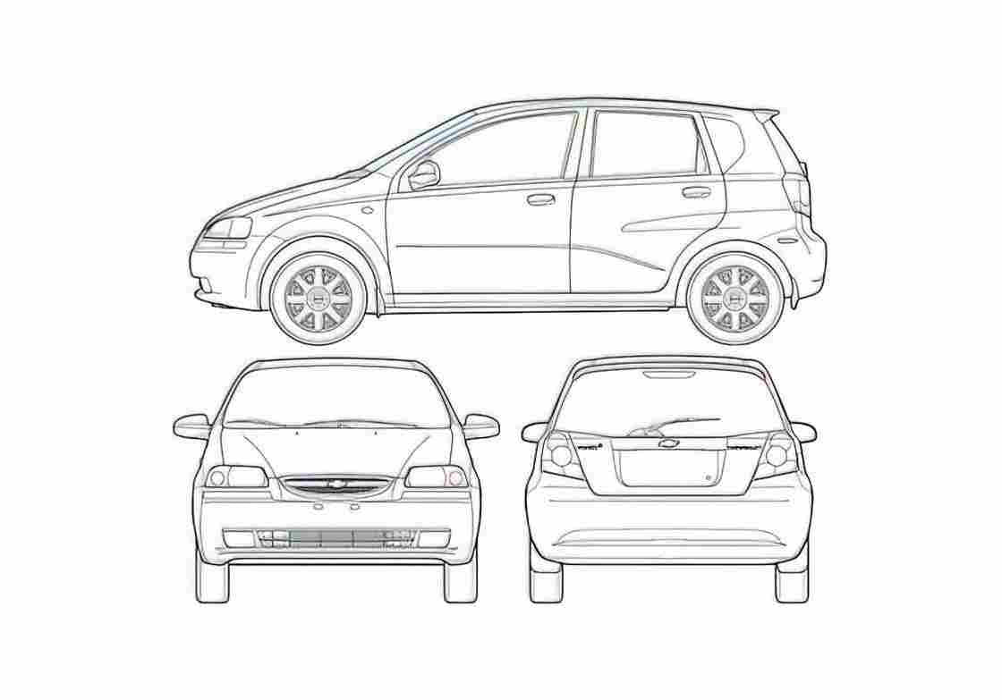 Blueprint Chevrolet Aveo Hatchback 2005 A4 Photo Print