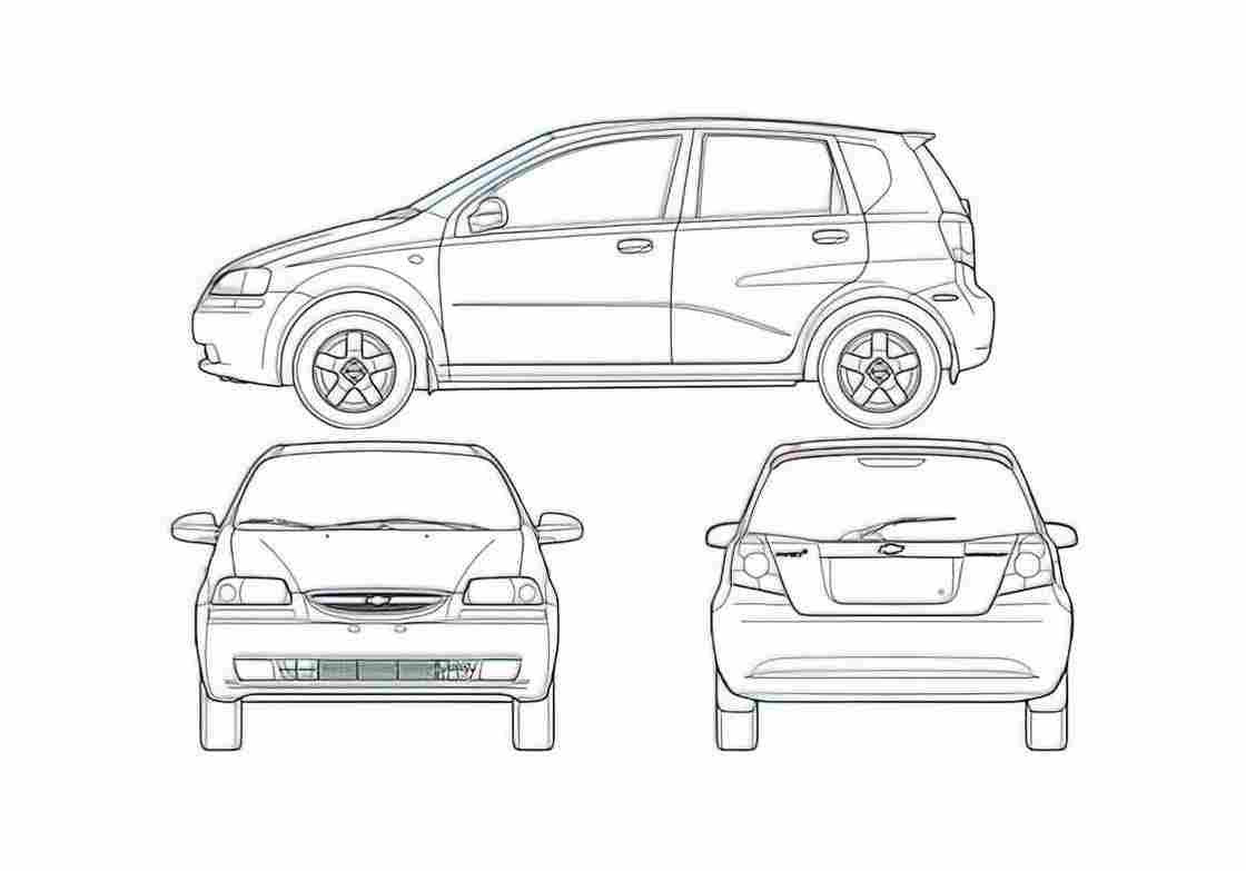 Blueprint Chevrolet Aveo Hatchback 2007 A4 Photo Print