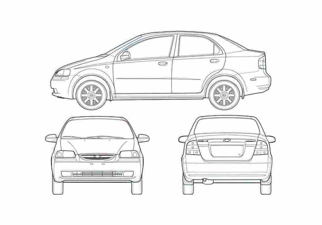 Blueprint Chevrolet Aveo Sedan 2005 A4 Photo Print