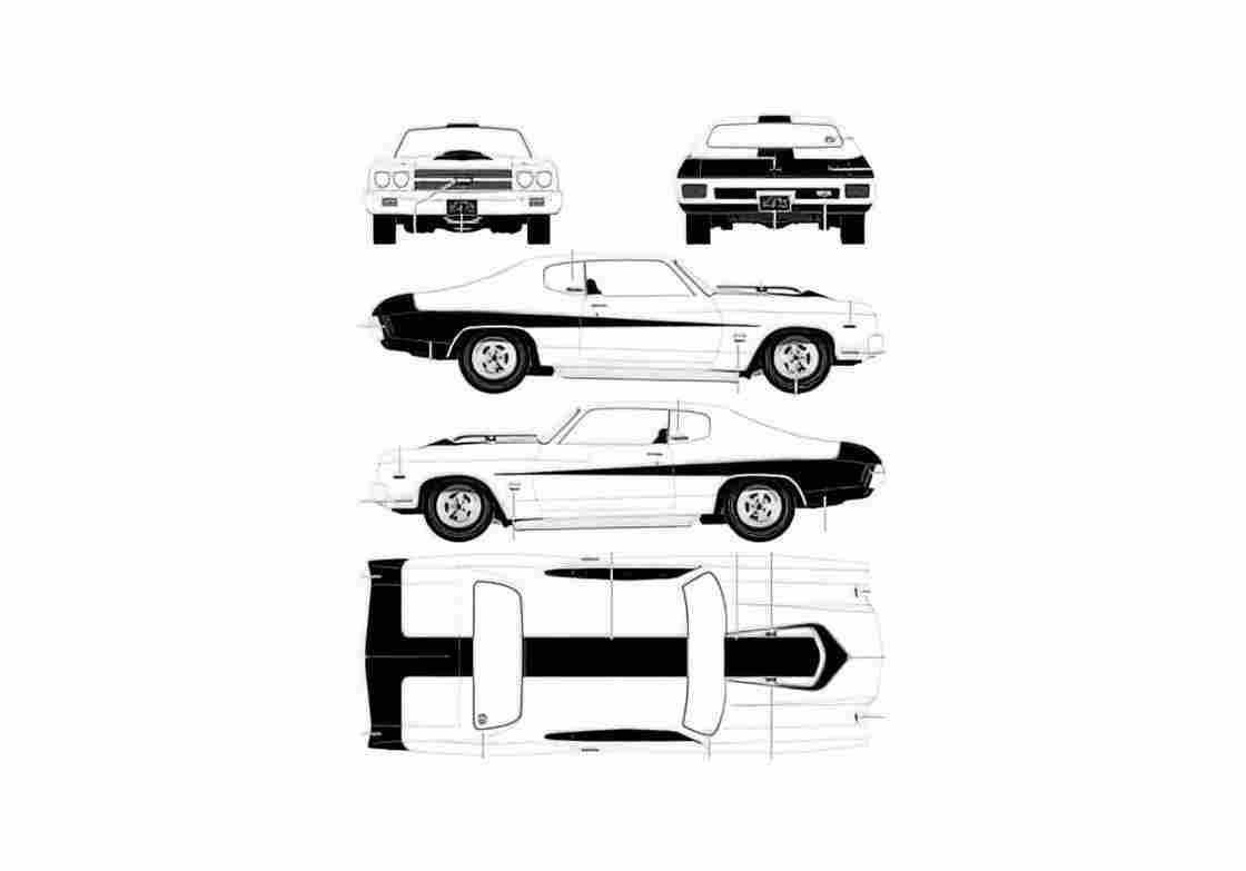 Blueprint Chevrolet Baldwin Motion Chevelle Coupe 1973 A4 Photo Print