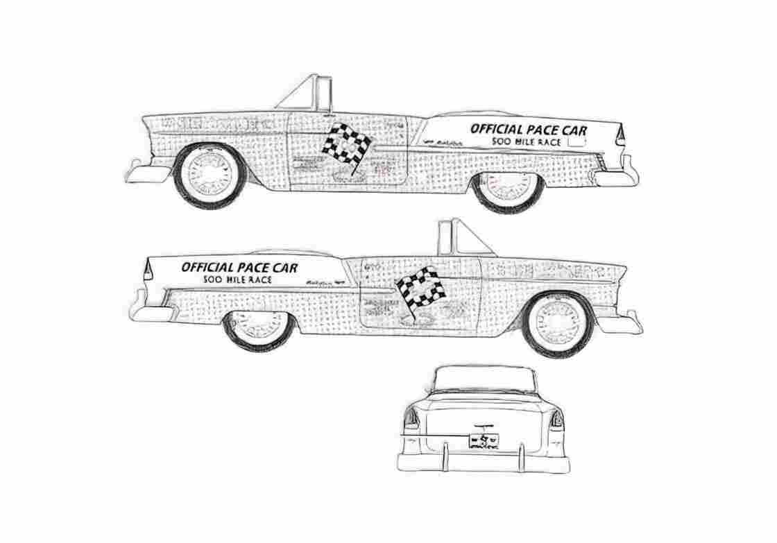Blueprint Chevrolet Bel Air Convertible Indy Pace Car Cabriolet 1955 A4 Photo Print
