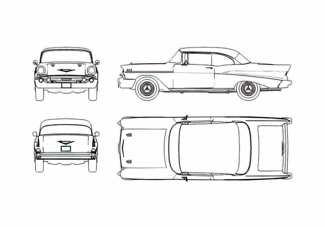 Blueprint Chevrolet Bel Air Coupe 1957 A4 Photo Print