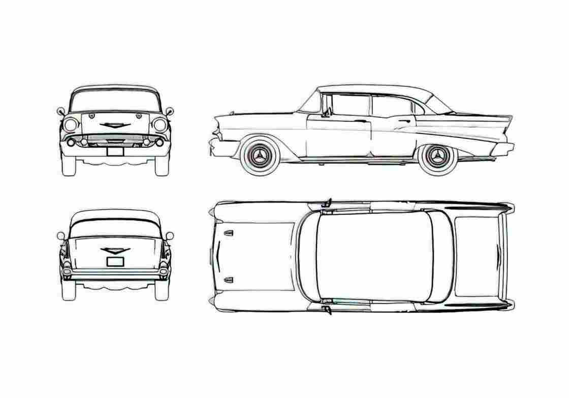 Blueprint Chevrolet Bel Air Sedan 1957 A4 Photo Print