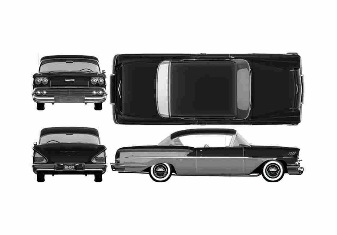 Blueprint Chevrolet Bel Air Sport Coupe 1958 A4 Photo Print