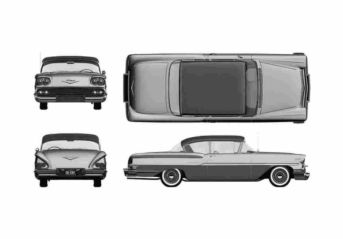 Blueprint Chevrolet Biscayne 2 door Sedan 1958 A4 Photo Print