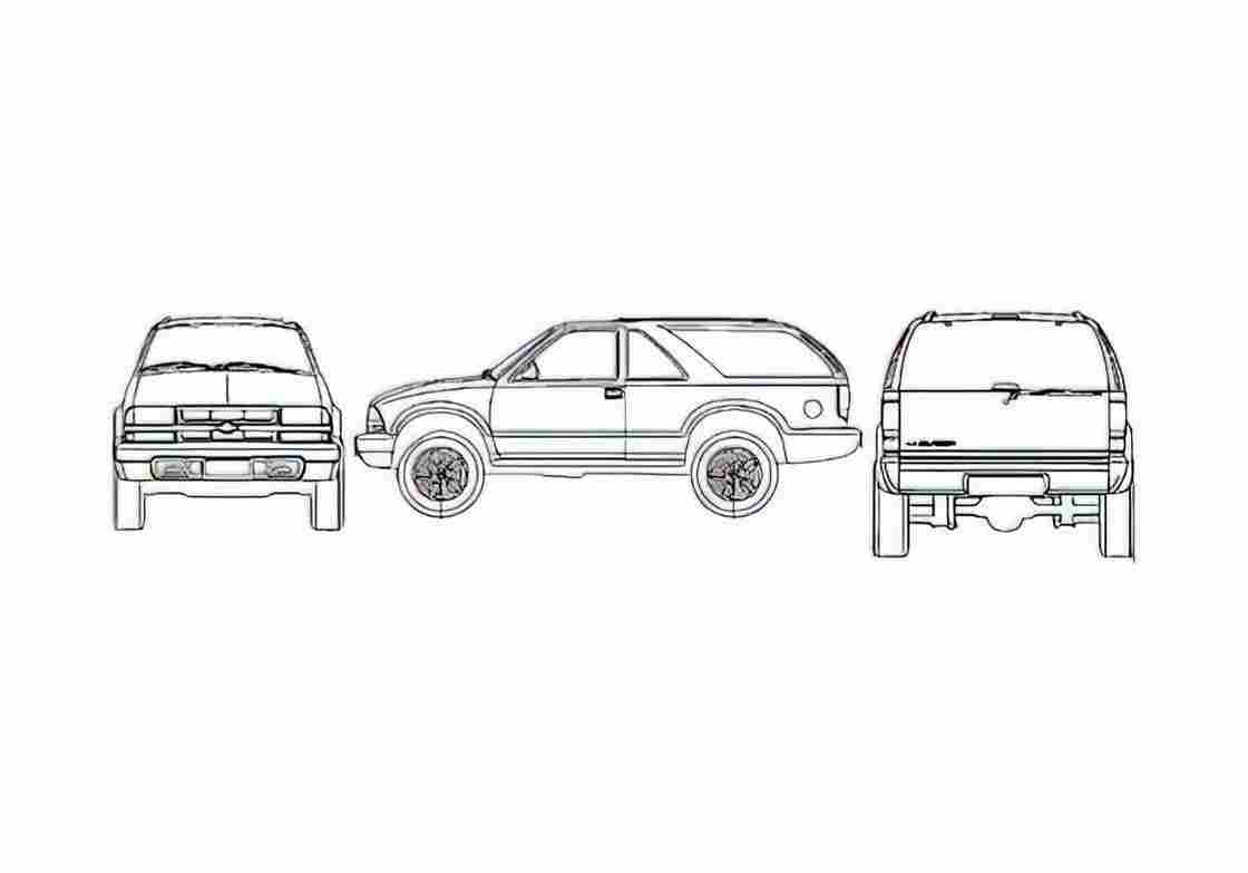 Blueprint Chevrolet Blazer 3 door SUV 2002 A4 Photo Print