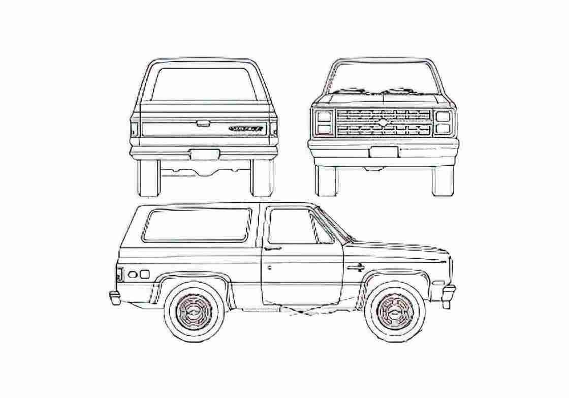 Blueprint Chevrolet Blazer SUV 1987 A4 Photo Print
