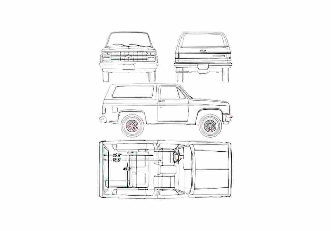 Blueprint Chevrolet Blazer SUV 1990 A4 Photo Print