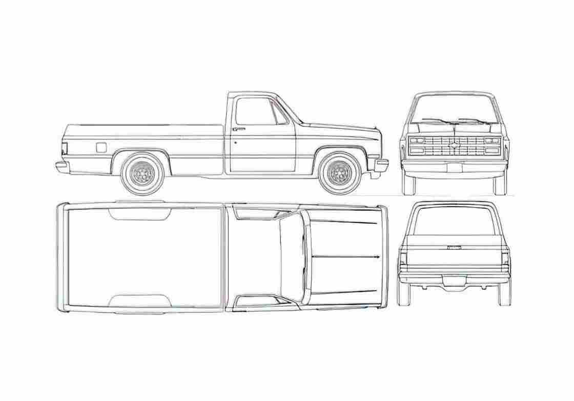 Blueprint Chevrolet C K Pick up 1985 A4 Photo Print