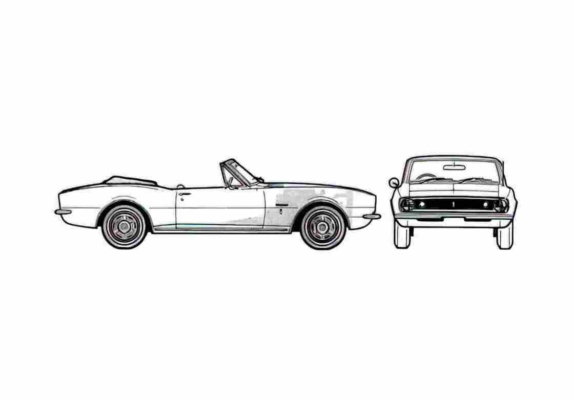 Blueprint Chevrolet Camaro Convertible Cabriolet 1967 A4 Photo Print