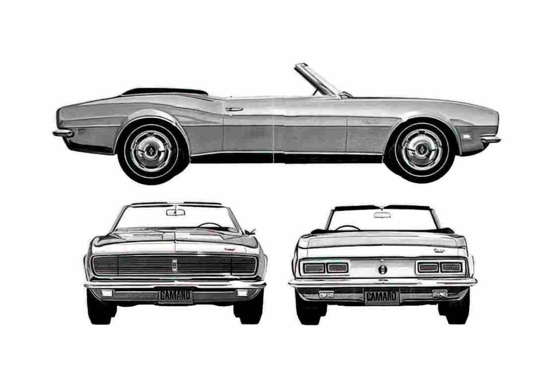 Blueprint Chevrolet Camaro Convertible Cabriolet 1968 A4 Photo Print