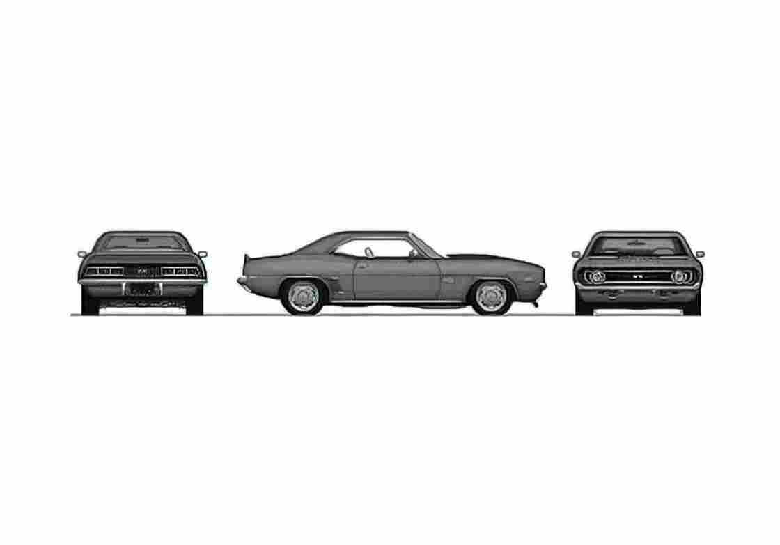 Blueprint Chevrolet Camaro Coupe 1969 A4 Photo Print