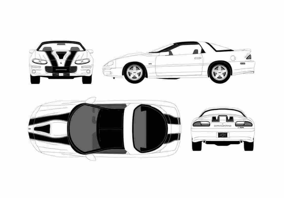 Blueprint Chevrolet Camaro Coupe 2002 A4 Photo Print