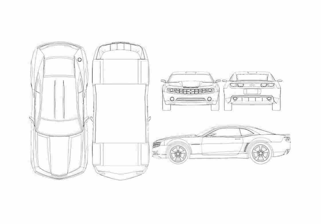 Blueprint Chevrolet Camaro Coupe 2008 A4 Photo Print