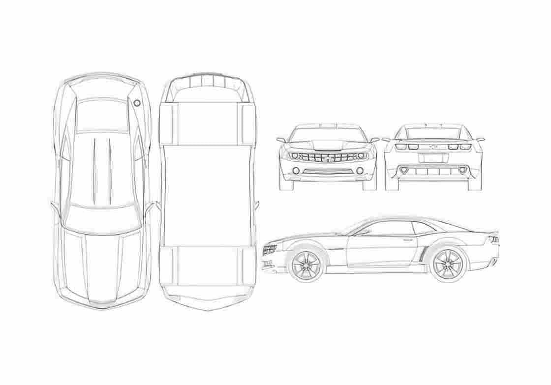Blueprint Chevrolet Camaro Coupe 2010 A4 Photo Print