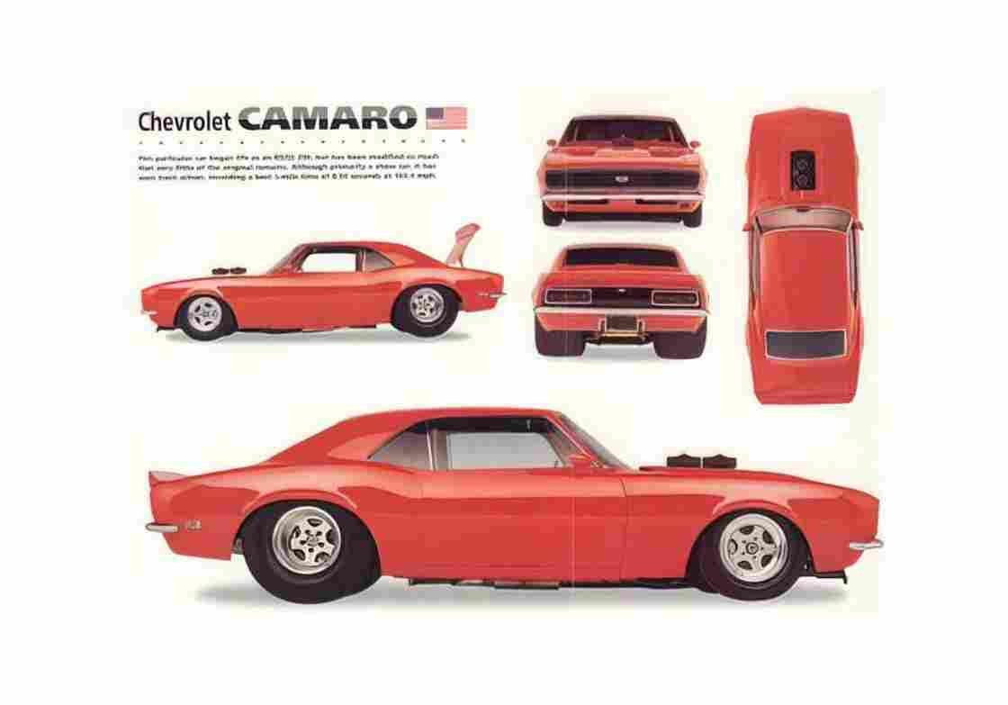 Blueprint Chevrolet Camaro RSSS Coupe 1968 A4 Photo Print