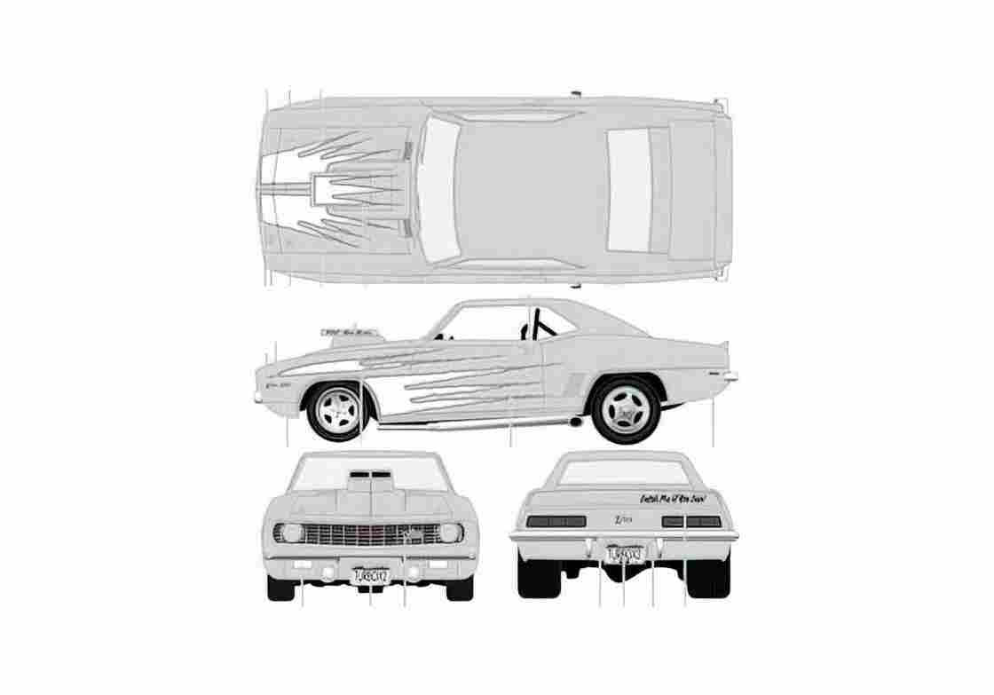 Blueprint Chevrolet Camaro Z 28 Motorworks Coupe 1969 A4 Photo Print
