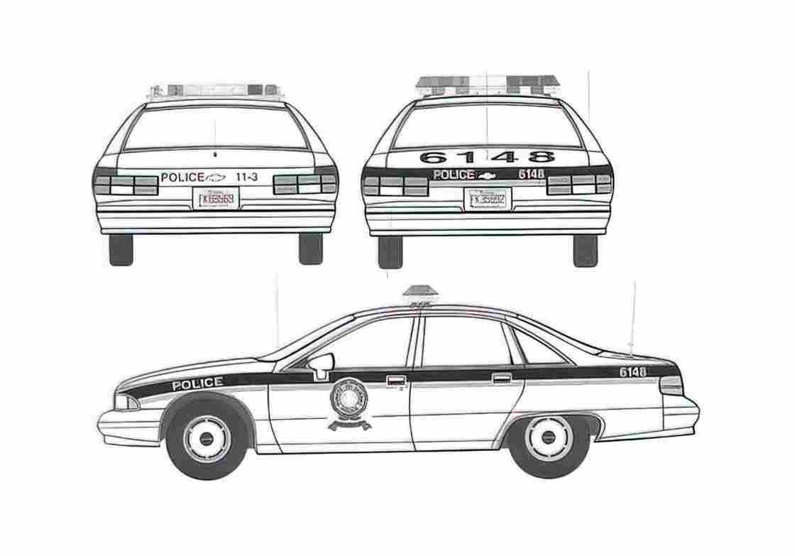 Blueprint Chevrolet Caprice Cop Car Sedan 1992 A4 Photo Print