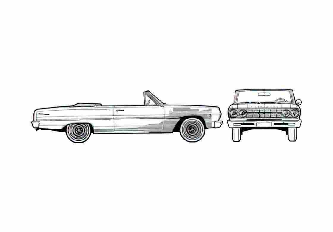 Blueprint Chevrolet Chevelle Malibu Convertible Cabriolet 1965 A4 Photo Print
