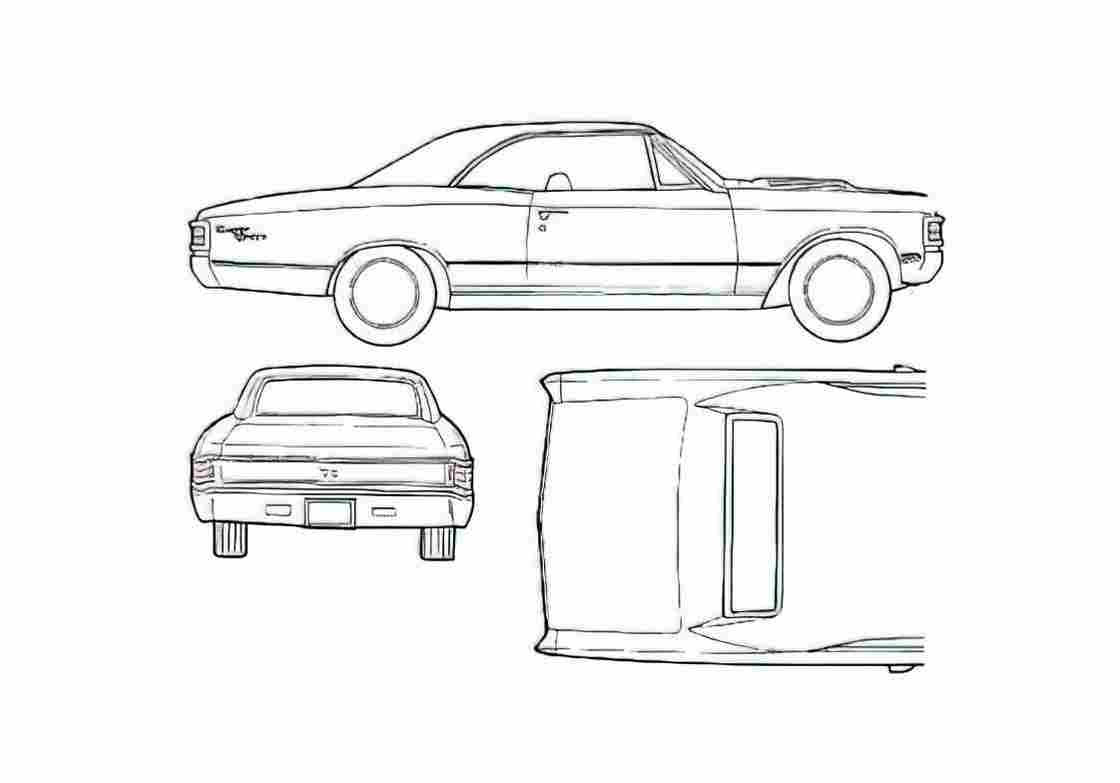 Blueprint Chevrolet Chevelle SS396 Coupe 1967 A4 Photo Print