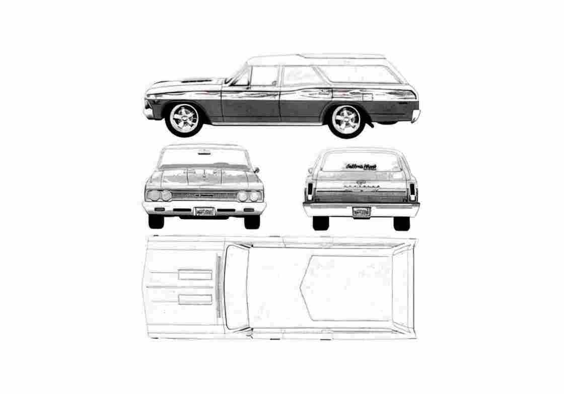 Blueprint Chevrolet Chevelle Station Wagon 1966 A4 Photo Print