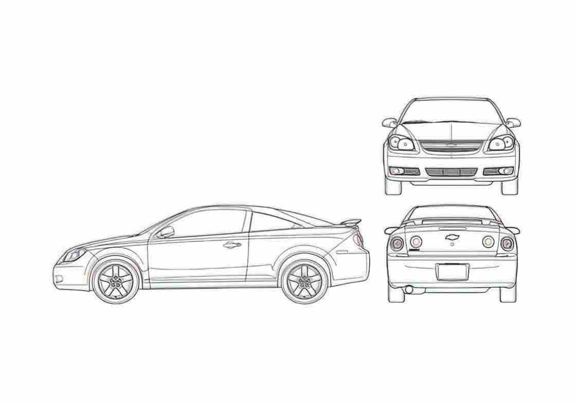 Blueprint Chevrolet Cobalt Coupe 2007 A4 Photo Print