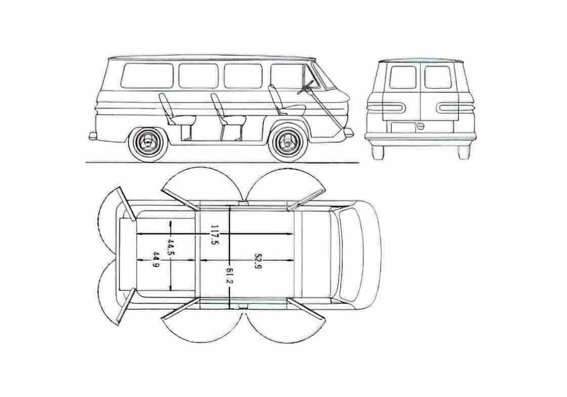 Blueprint Chevrolet Corvair Greenbrier Van 1965 A4 Photo Print