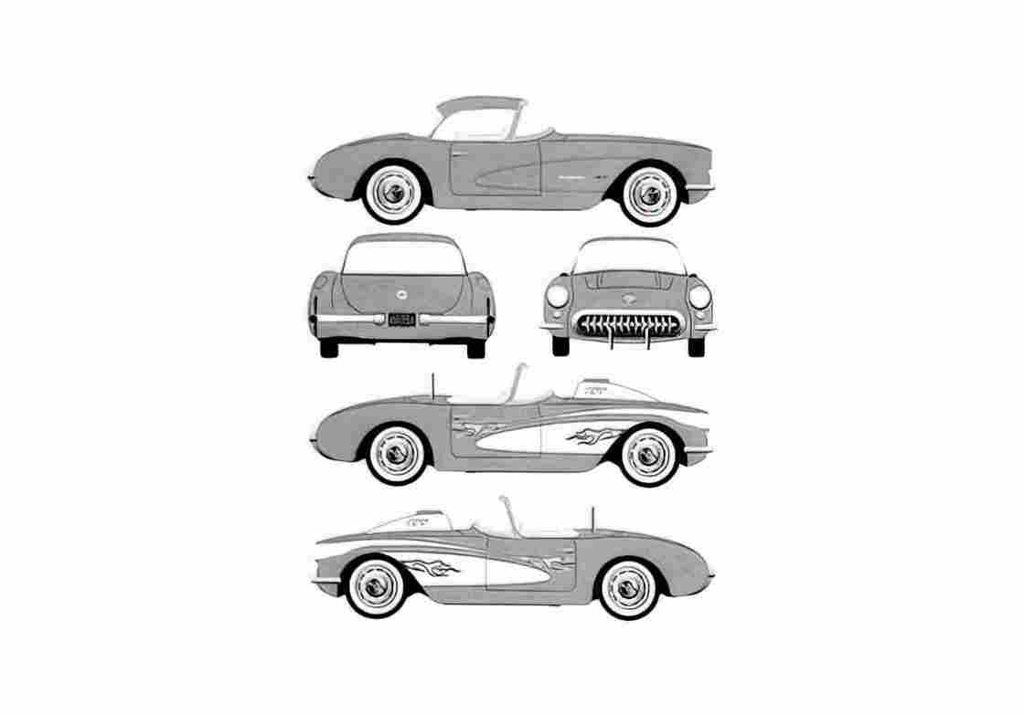 Blueprint Chevrolet Corvette C1 Roadster 1957 A4 Photo Print