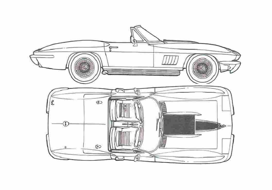 Blueprint Chevrolet Corvette C2 427 Roadster 1967 A4 Photo Print