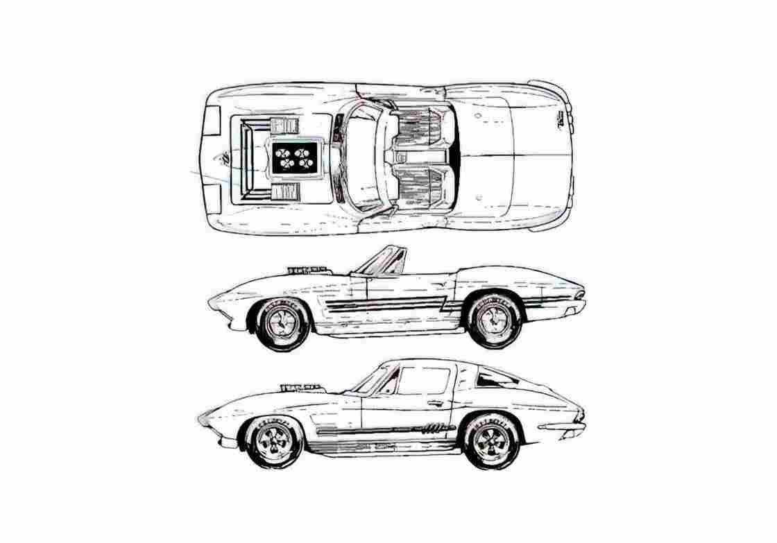 Blueprint Chevrolet Corvette C2 Cabriolet 1963 A4 Photo Print