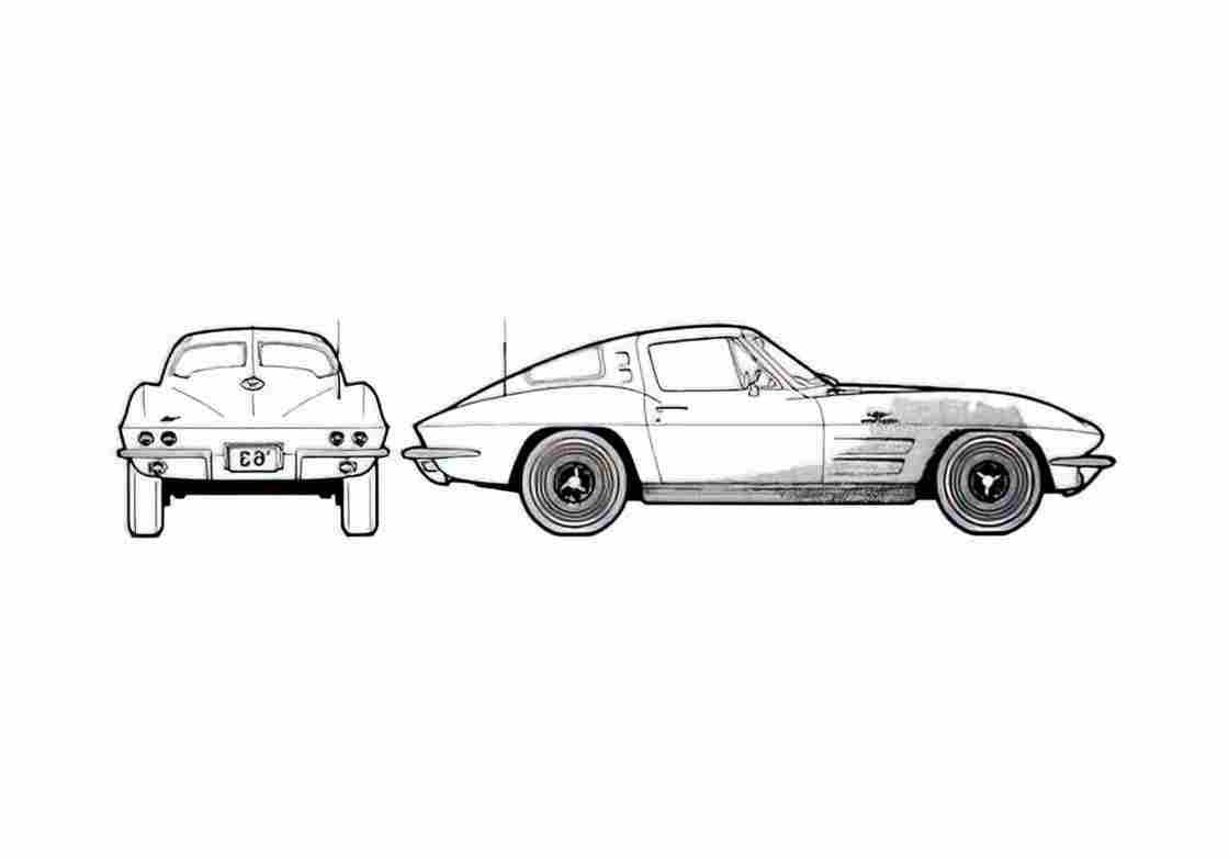 Blueprint Chevrolet Corvette C2 Stingray Coupe 1963 A4 Photo Print