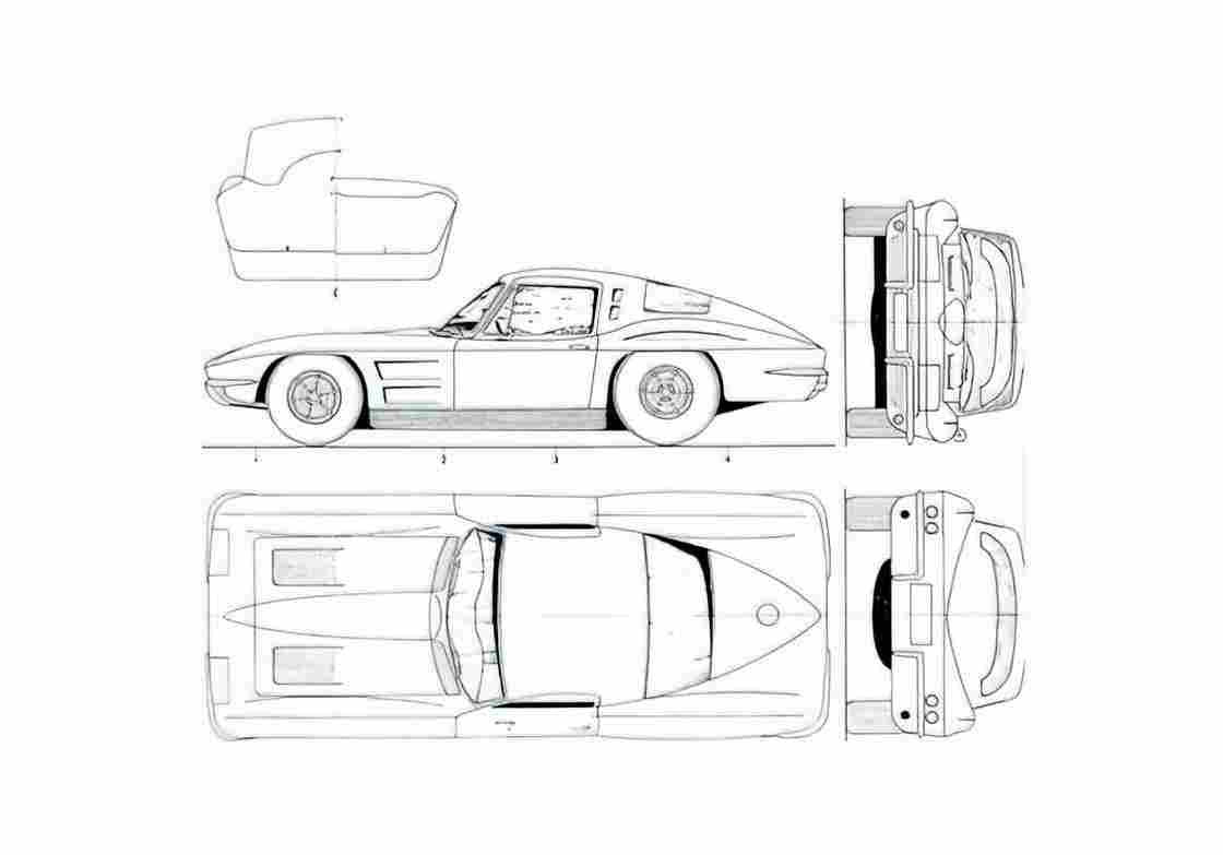 Blueprint Chevrolet Corvette C2 Stingray Coupe 1964 A4 Photo Print