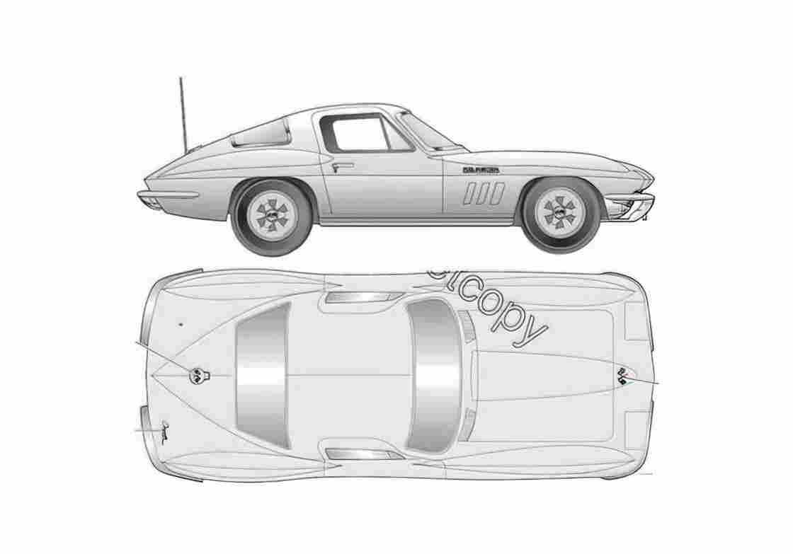 Blueprint Chevrolet Corvette C2 Stingray Coupe 1965 A4 Photo Print