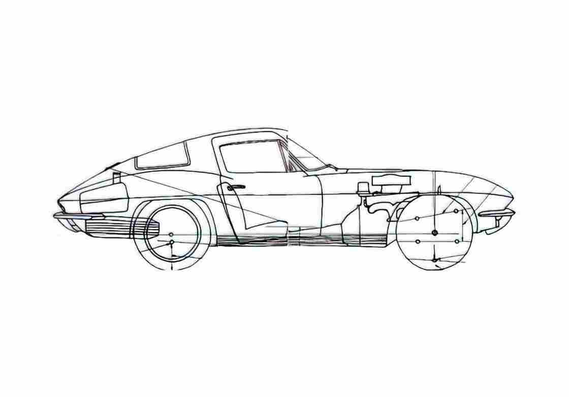 Blueprint Chevrolet Corvette C2 Stingray Coupe 1966 A4 Photo Print