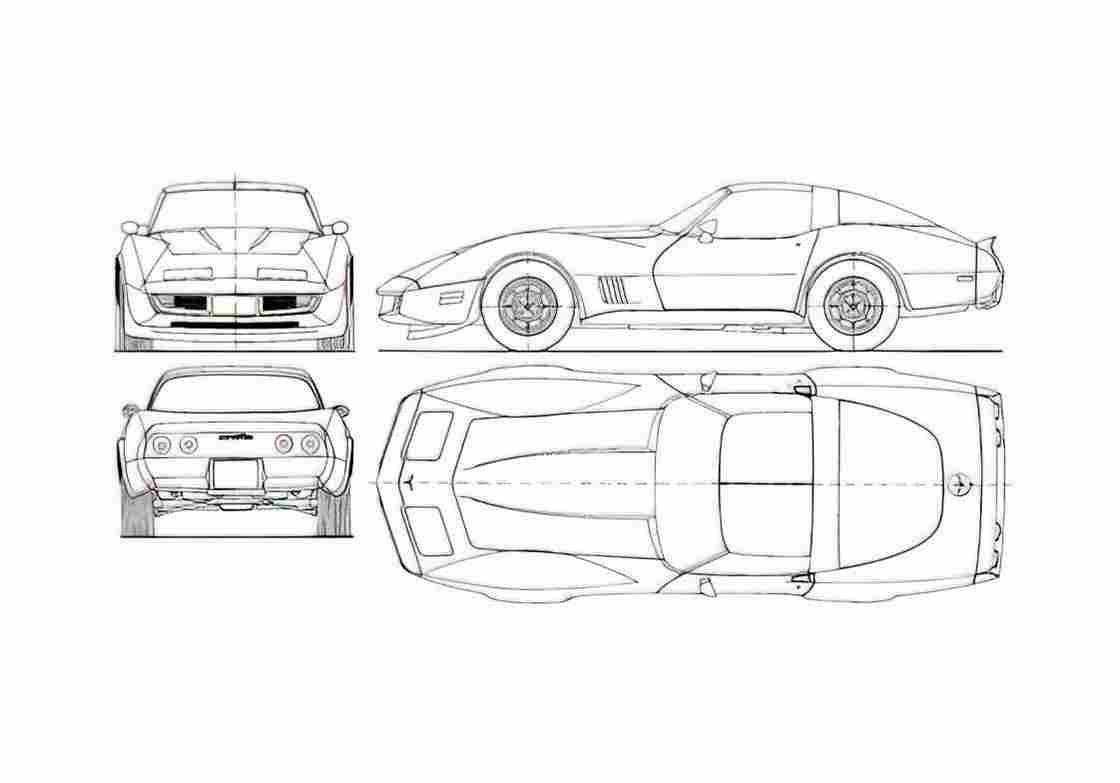 Blueprint Chevrolet Corvette C3 Coupe 1973 A4 Photo Print