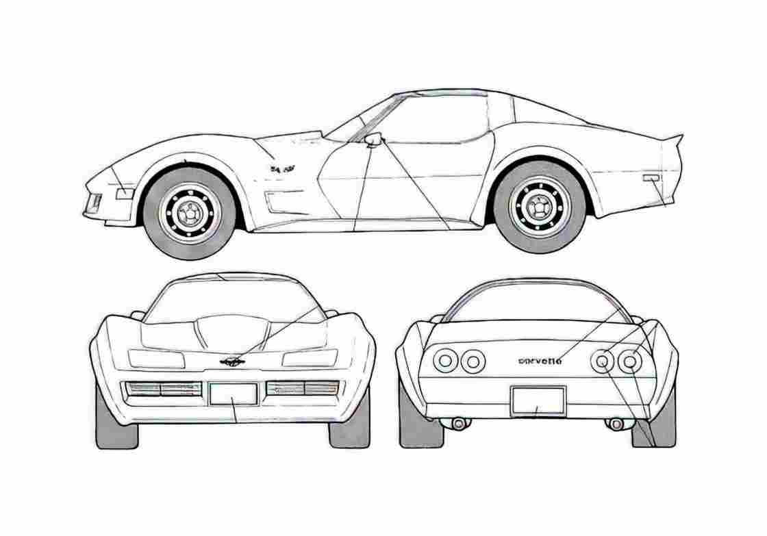 Blueprint Chevrolet Corvette C3 Coupe 1982 A4 Photo Print