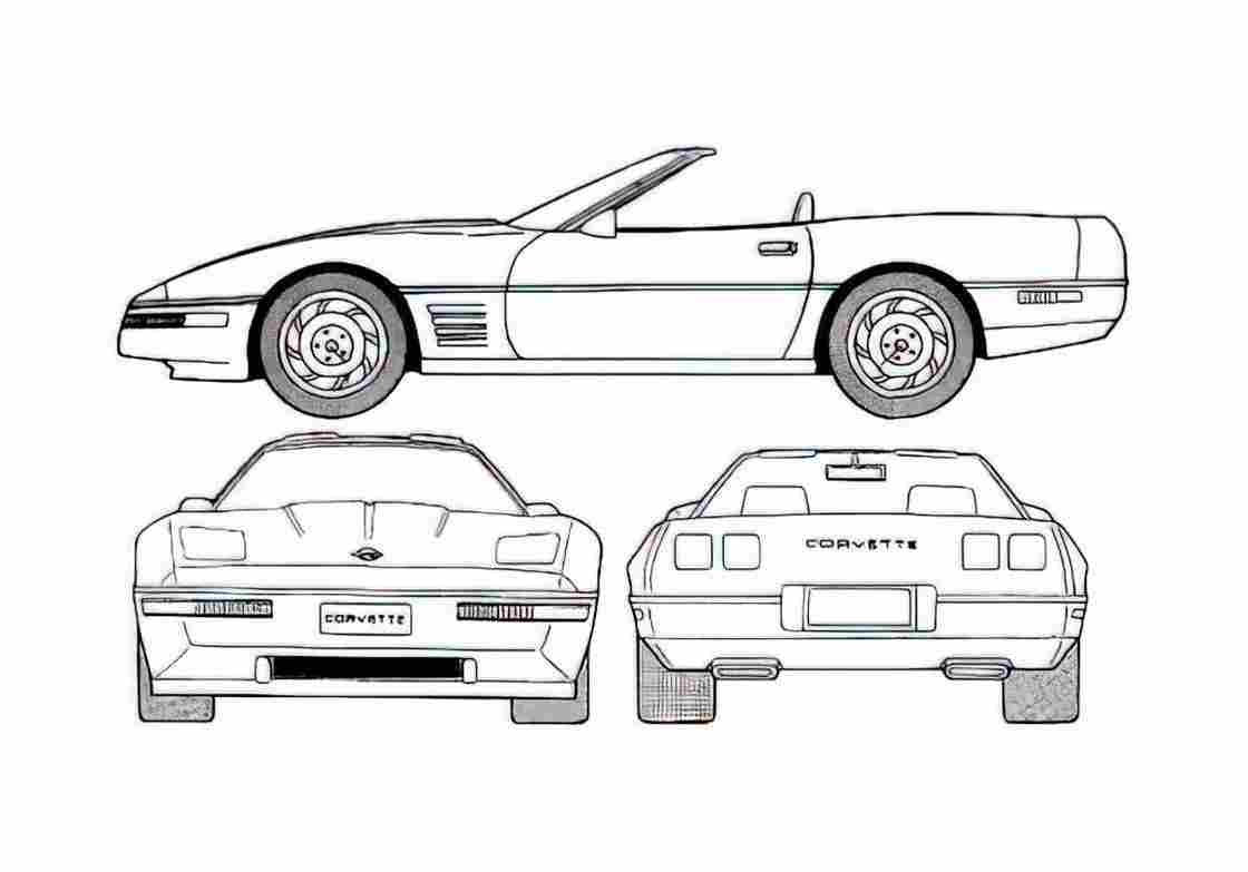 Blueprint Chevrolet Corvette C4 Convertible Cabriolet 1992 A4 Photo Print